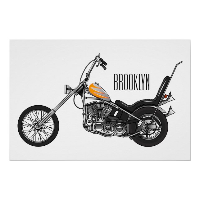 Chopper Motorcycle 1950 cartoon illustration Poster (Front)