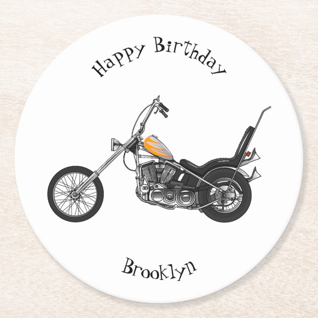Chopper Motorcycle 1950 cartoon illustration Round Paper Coaster (Front)