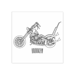 Chopper Motorcycle 1950 cartoon illustration Rubber Stamp