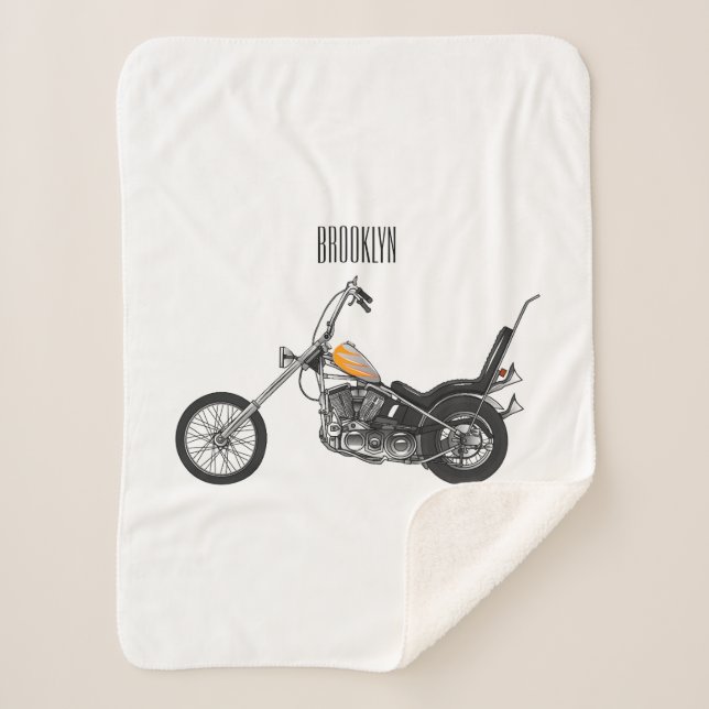 Chopper Motorcycle 1950 cartoon illustration Sherpa Blanket (Front)