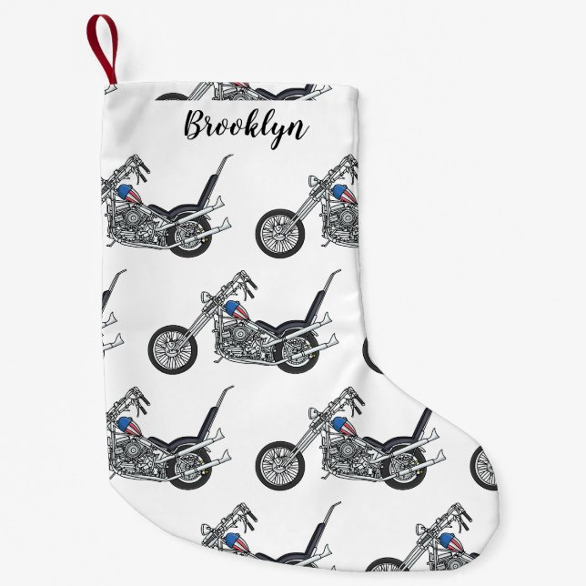 Chopper Motorcycle 1950 cartoon illustration Small Christmas Stocking (Front)