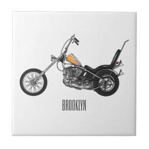 Chopper Motorcycle 1950 cartoon illustration Tile