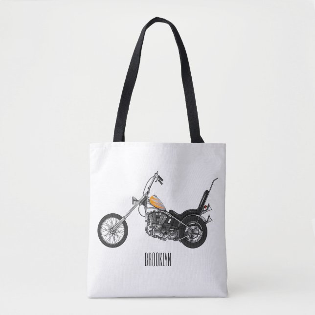 Chopper Motorcycle 1950 cartoon illustration Tote Bag (Front)
