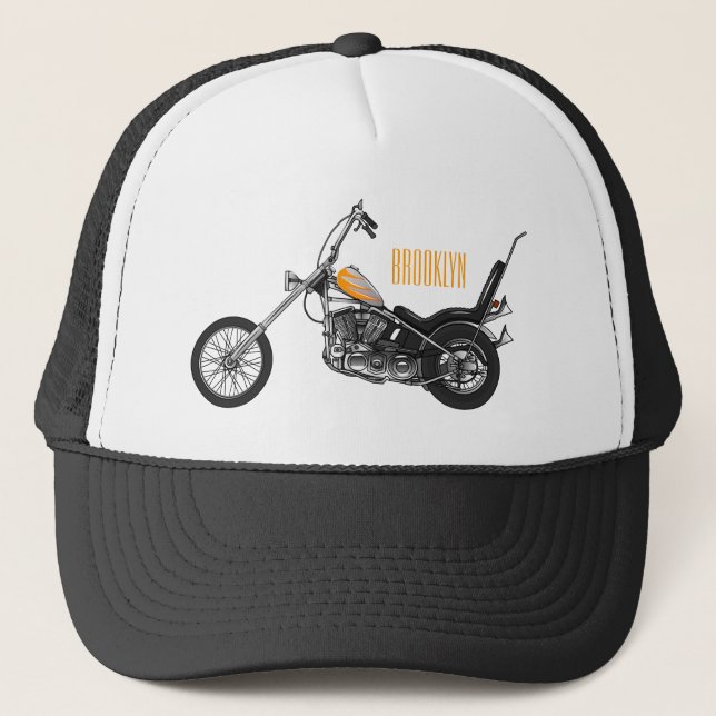 Chopper Motorcycle 1950 cartoon illustration Trucker Hat (Front)