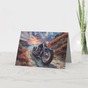 Chopper Motorcycle Card - Sunset Background