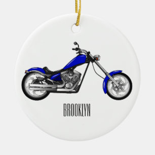 Chopper motorcycle cartoon illustration ceramic ornament