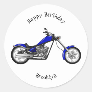 Chopper motorcycle cartoon illustration classic round sticker
