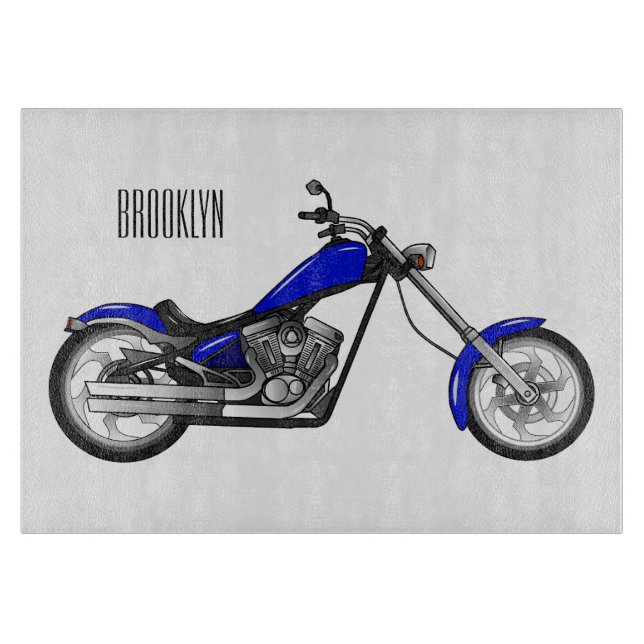 Chopper motorcycle cartoon illustration cutting board (Front)