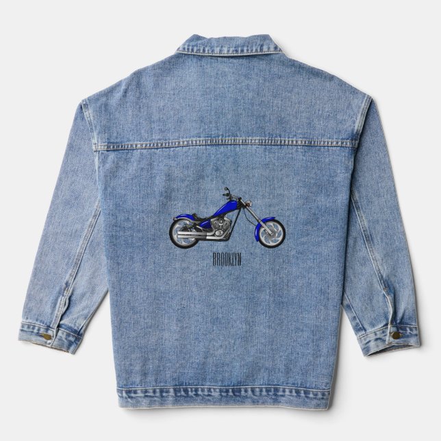 Chopper motorcycle cartoon illustration denim jacket (Back)