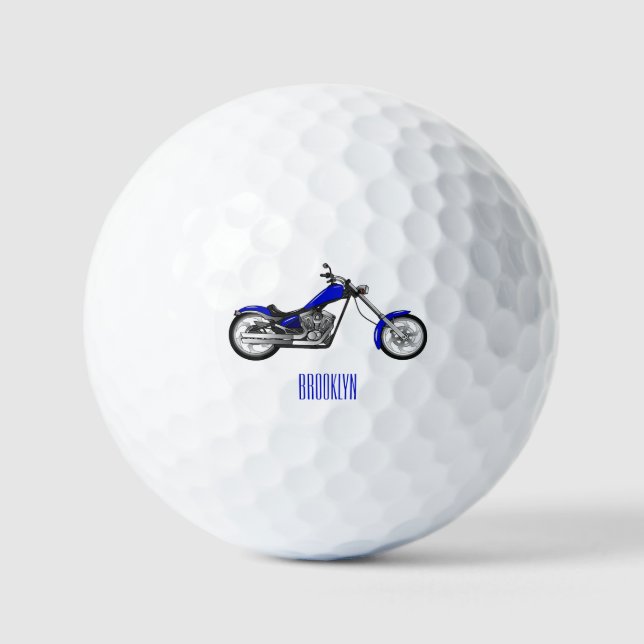 Chopper motorcycle cartoon illustration golf balls (Front)