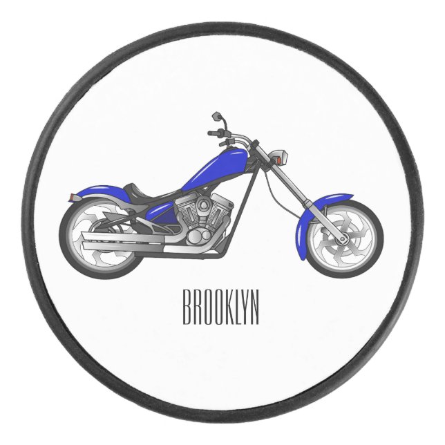 Chopper motorcycle cartoon illustration hockey puck (Front)