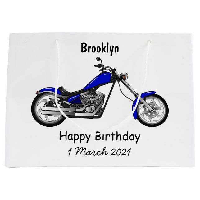 Chopper motorcycle cartoon illustration large gift bag (Front)