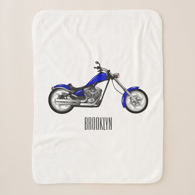 Chopper motorcycle cartoon illustration sherpa blanket (Front)