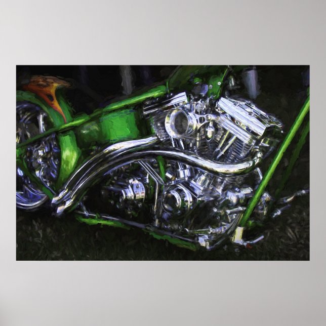 Chopper Motorcycle DRAGON ON THE GRASS Poster (Front)