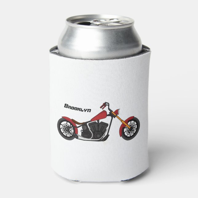 Chopper style motorcycle illustration can cooler (Can Front)