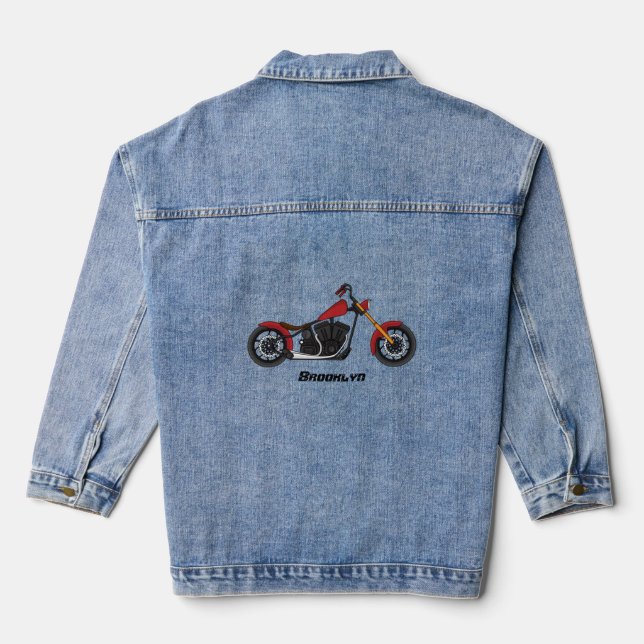Chopper style motorcycle illustration denim jacket (Back)
