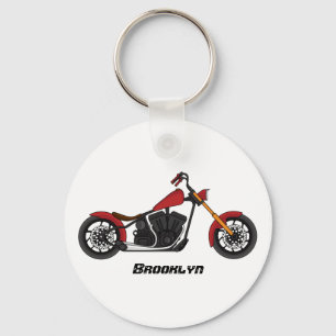 Chopper style motorcycle illustration keychain