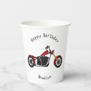 Chopper style motorcycle illustration paper cups
