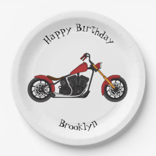 Chopper style motorcycle illustration paper plate