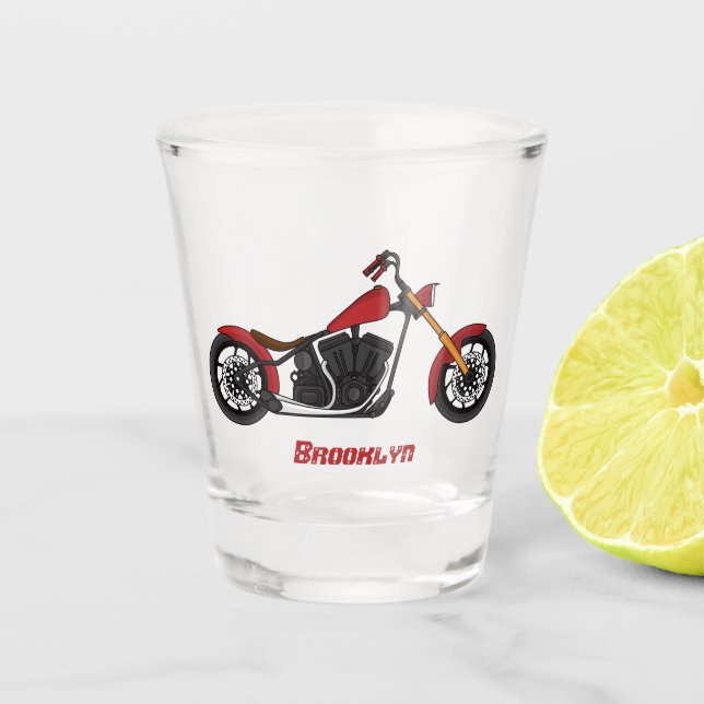 Chopper style motorcycle illustration shot glass (Front)