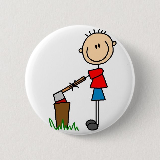 Chopping Wood Stick Figure Button (Front)