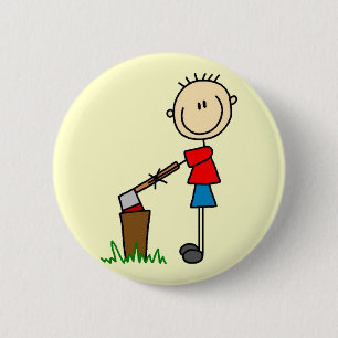 Chopping Wood Stick Figure Tshirts and Gifts 2 Inch Round Button