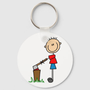 Chopping Wood Stick Figure Tshirts and Gifts Keychain