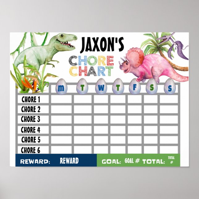 CHORE CHART,KIDS CHART, DINOSAUR POSTER (Front)