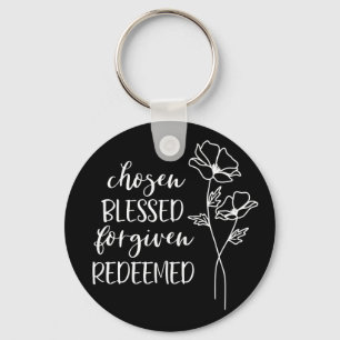 Chosen Blessed Forgiven Redeemed in White Keychain