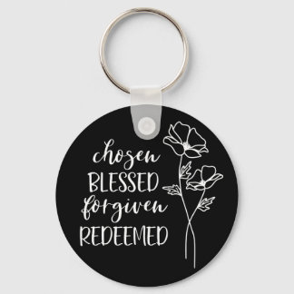 Chosen Blessed Forgiven Redeemed in White Keychain