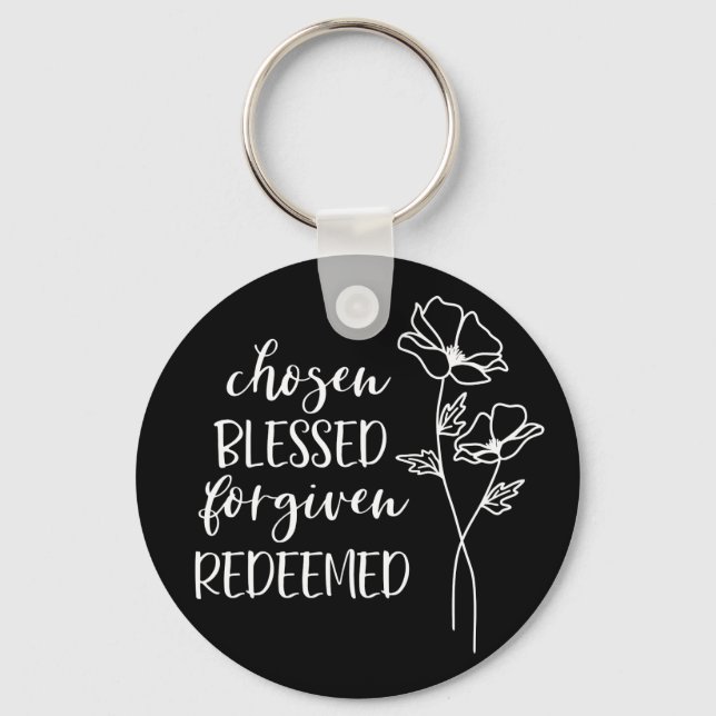 Chosen Blessed Forgiven Redeemed in White Keychain (Front)