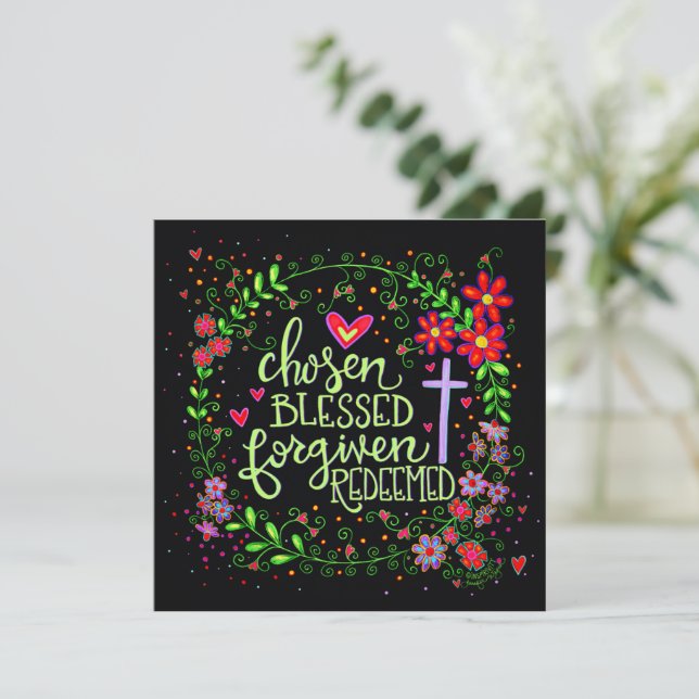Chosen Redeemed Pretty Religious Easter Floral Card (Standing Front)
