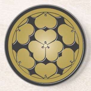 Chosokabe Mon Black Beige Japanese Samurai Clan Coaster