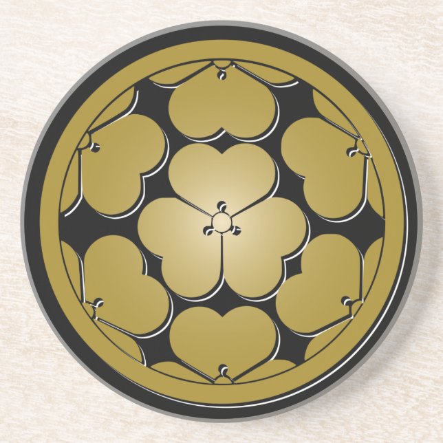 Chosokabe Mon Black Beige Japanese Samurai Clan Coaster (Front)