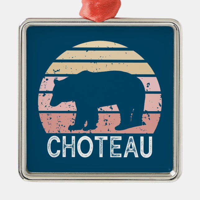 Choteau Montana Retro Bear Metal Ornament (Front)
