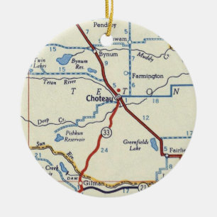 Choteau Montana Vintage Map Ceramic Ornament