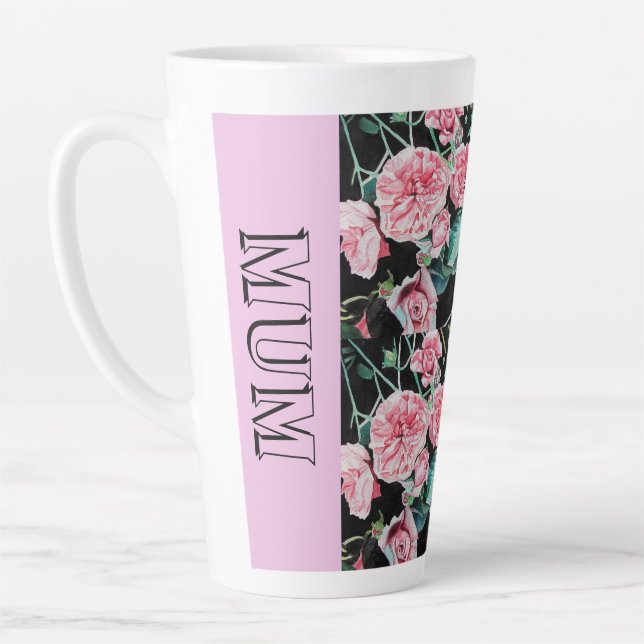 Chou rose Rose Rose Aquarelle florale Mum Mug (Gauche)