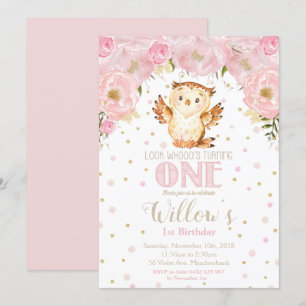Chouette 1er anniversaire Invitation Blush Floral 