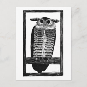 Chouette à cornes - Carte postale Art Vintage noir