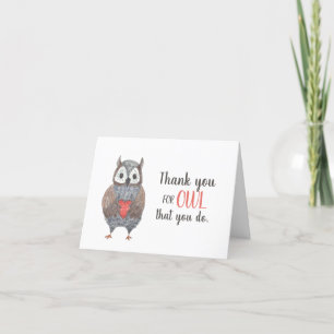 Chouette adorable avec Merci cardiaque Appréciatio
