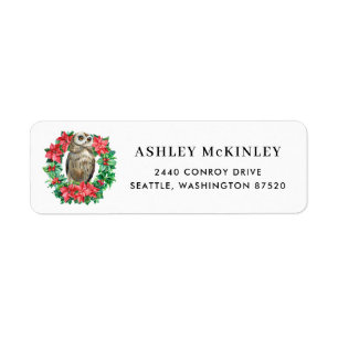 Chouette aquarelle et Poinsettia Holly Wreath Holi