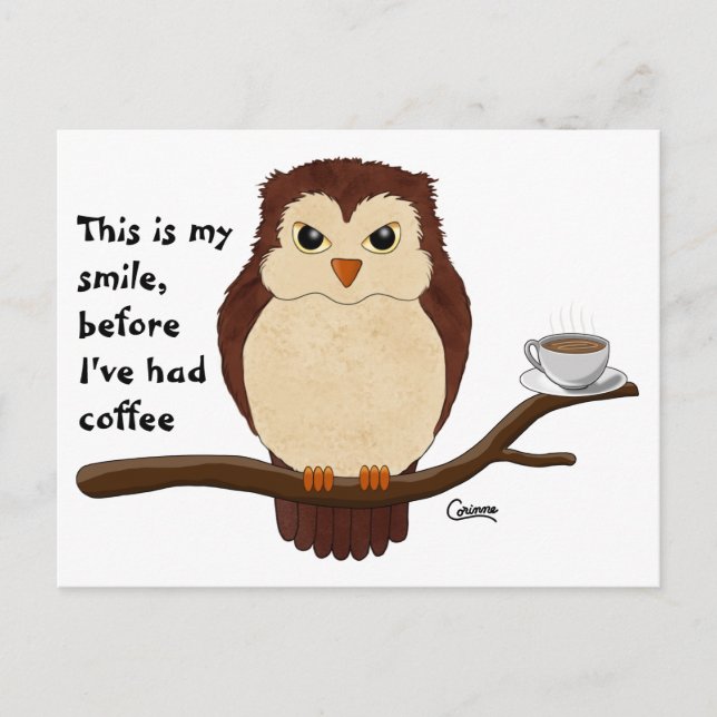 Chouette au café - Carte postale (Devant)