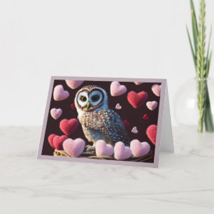 Chouette aux Coeurs Fuzzy Carte Saint-Valentin
