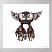 Chouette avec deux personnes affiche d'art graphiq