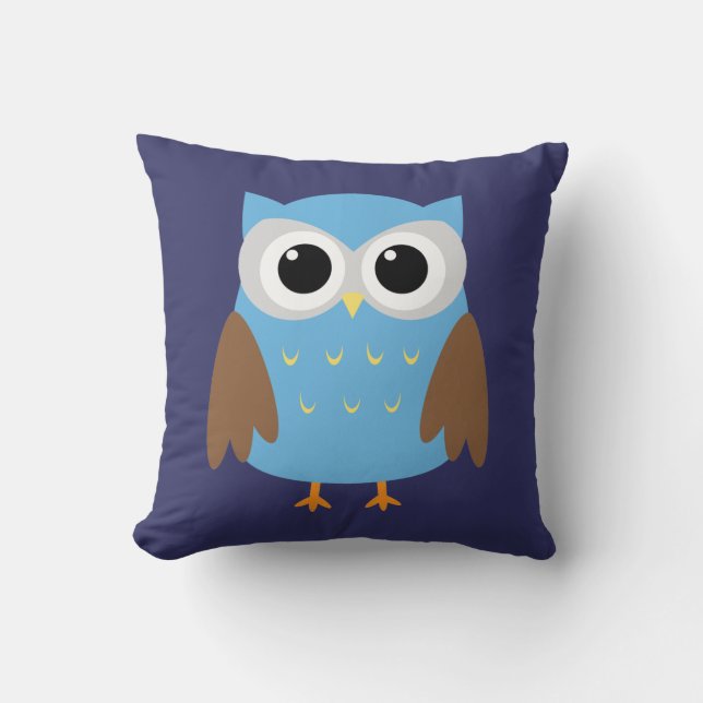 Chouette Bleue Cute Enfants Lancer Oreiller (Recto)