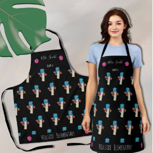 Chouette bleue école motif école tablier noir
