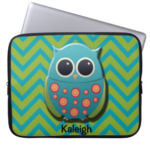 Chouette bleue et verte mignonne sur housse pour o