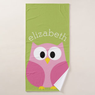 Chouette caricaturale mignonne - rose et vert citr