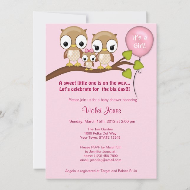 Chouette Chouette Invitations Fille Maman Papa (Devant)