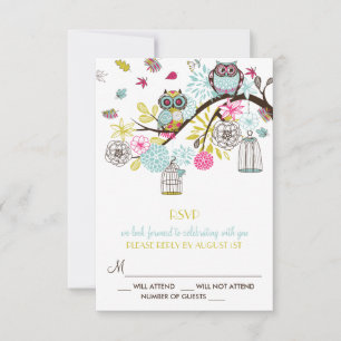 Chouette colorée et carte RSVP Feuille en chute